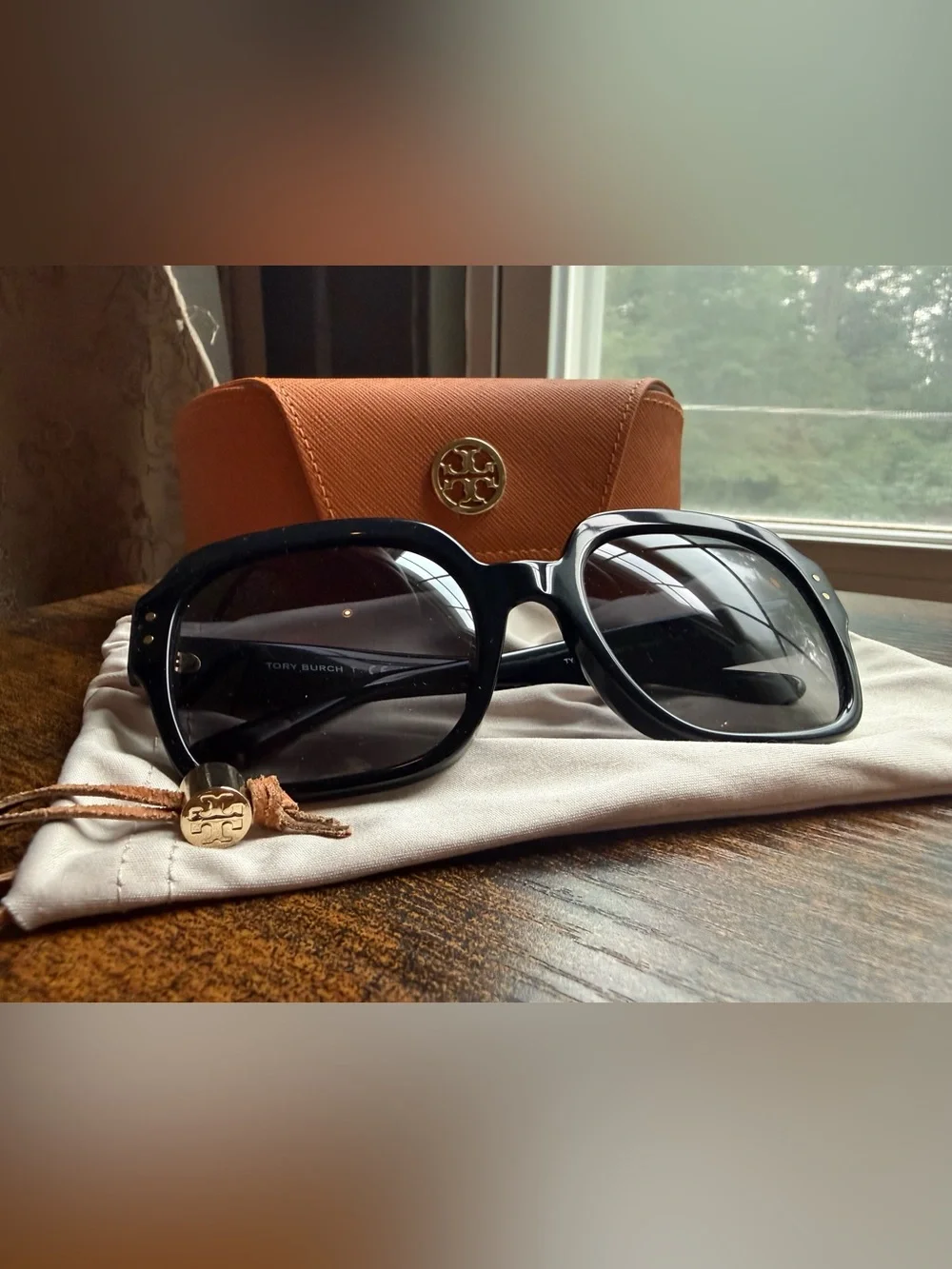 Tory Burch Black Sunglasses with Orange Logo Case